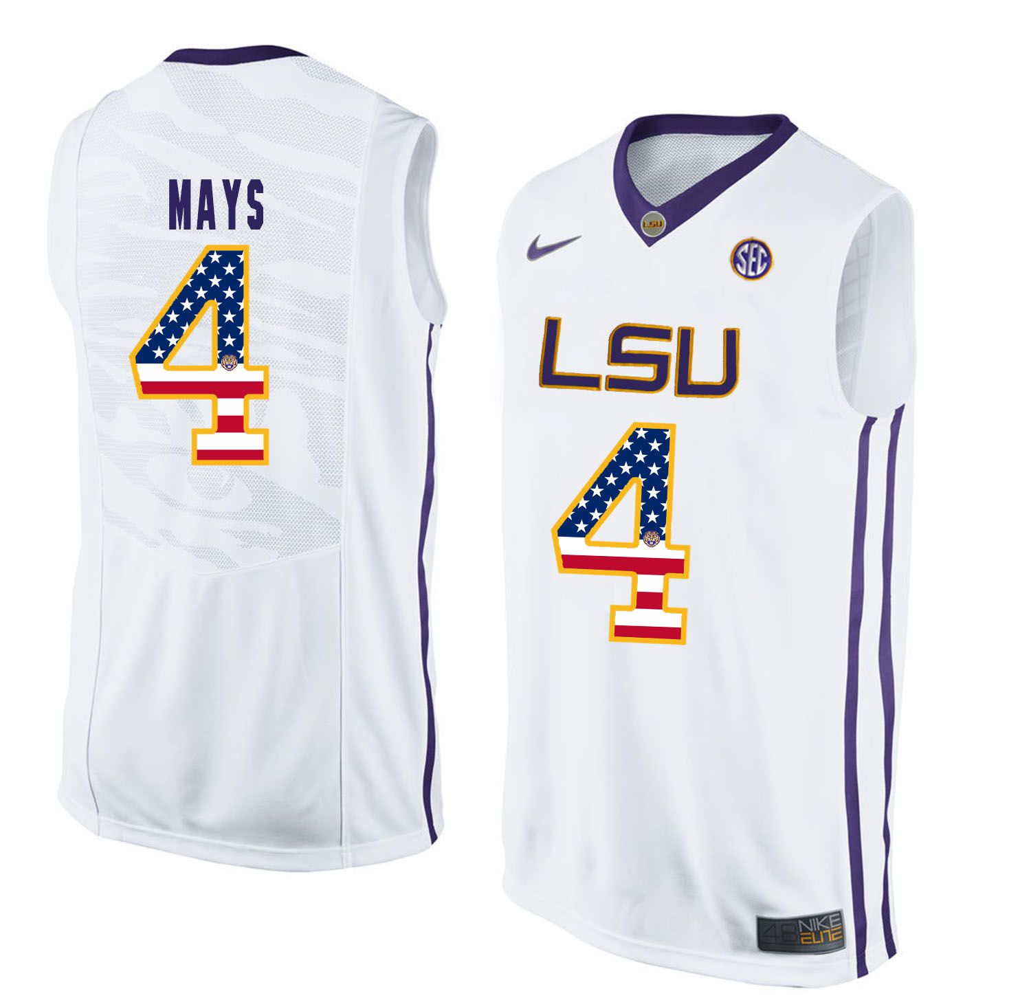 Men LSU Tigers #4 Mays White Flag Customized NCAA Jerseys->customized ncaa jersey->Custom Jersey